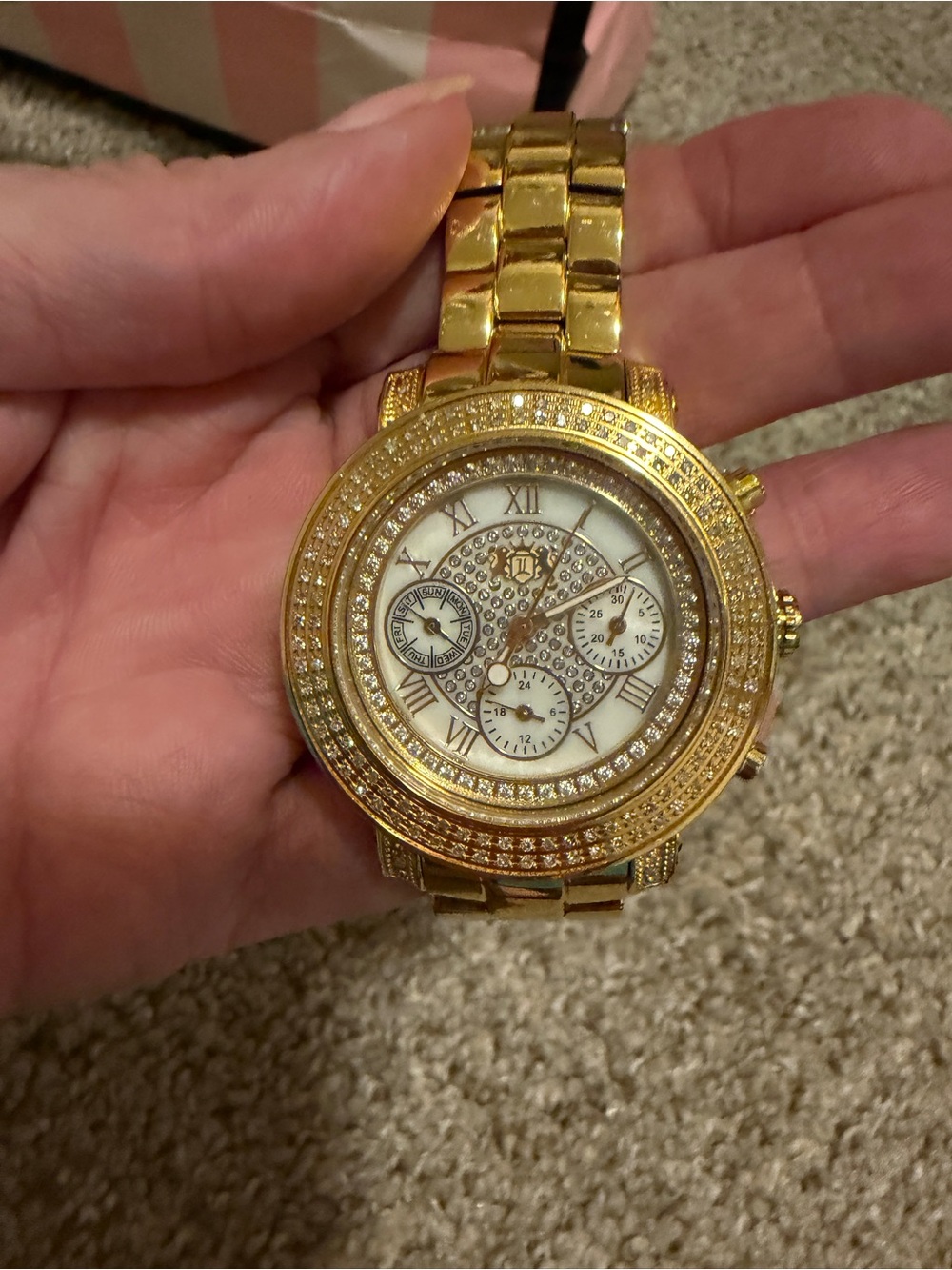 Authentic Luxerman Gold-Tone Genuine Diamond Bracelet Watch